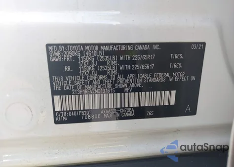 2021 Toyota Rav4 Le from USA, damaged, VIN 2T3H1RFV7MC131615